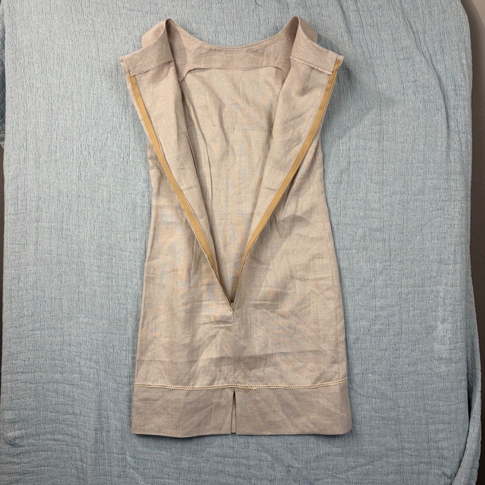 Elegant Linen‎ Blend Sleeveless Sheath Dress Pearl Trim Office Career - Picture 8 of 12